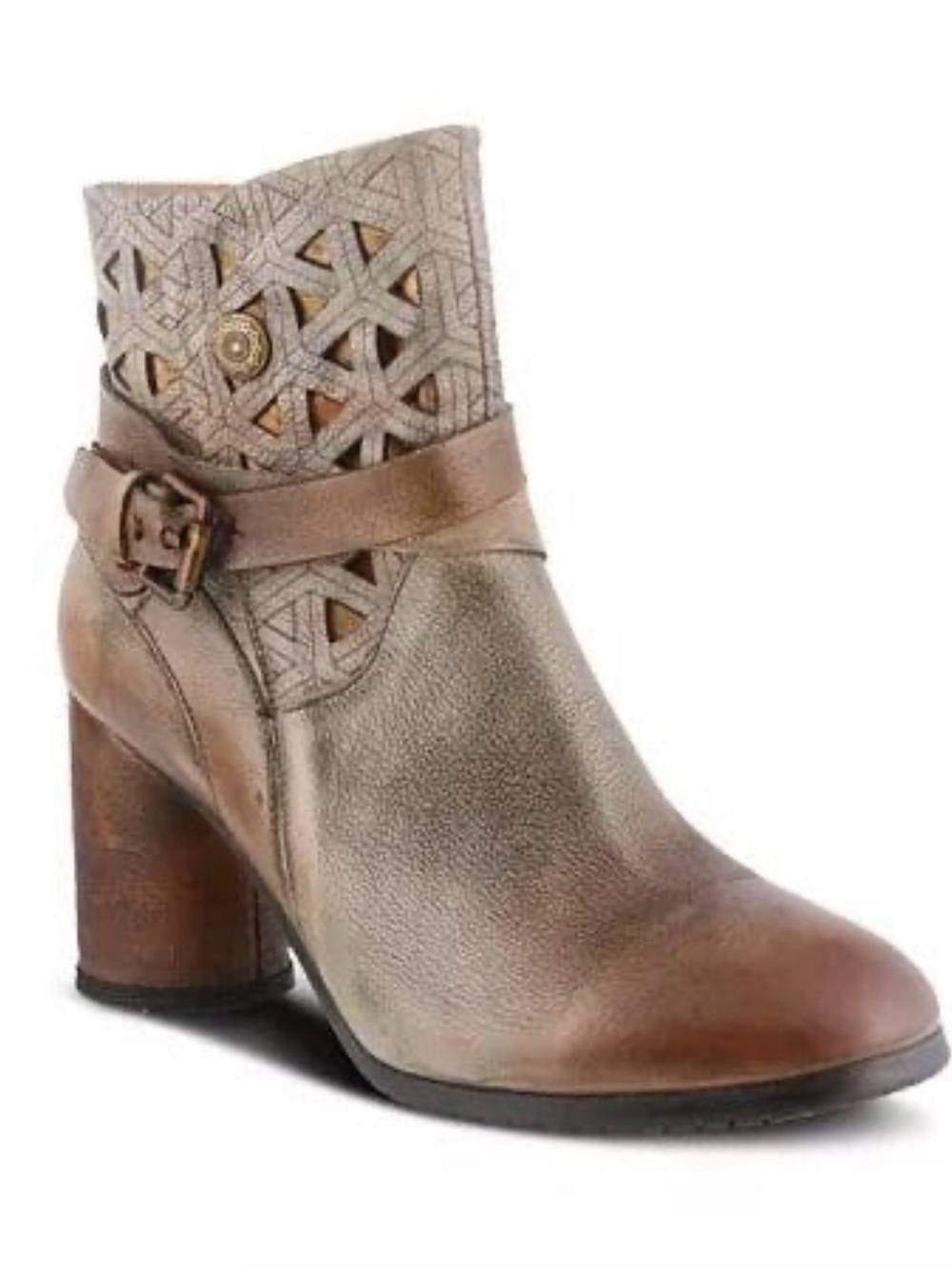 Spring Step L'Artiste Madonna Distressed Leather Laser-Cut Ankle Boots SZ 40